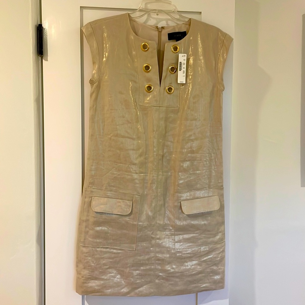 Jcrew Gold metallic linen shift dress with grommets